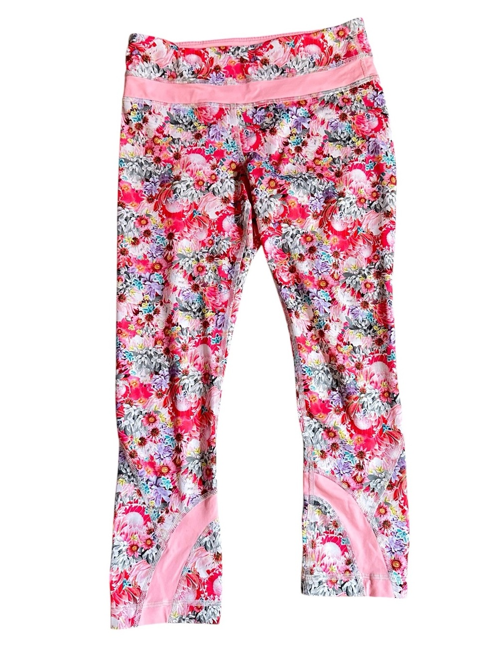 Lululemon pink multicolor color floral crop leggings size 4